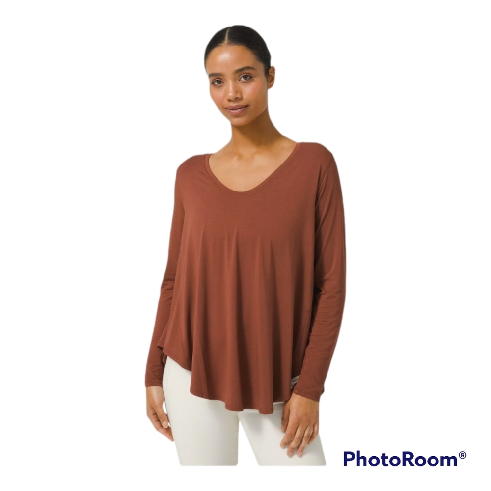 Lululemon Up for Down Time Top Dark Terracotta Long-Sleeved Size 4 Silk Modal